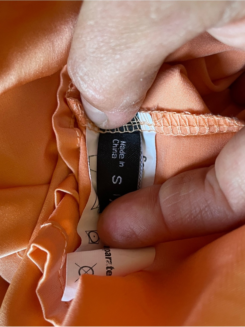 Long Slit Satin Maxi Dress in Peach Orange - Picture 8 of 8